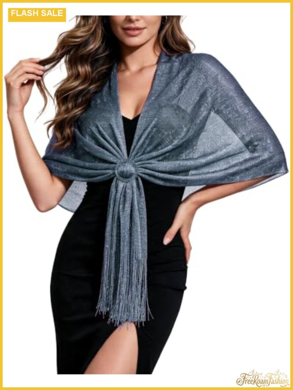 Metallic Glitter Shawl Wrap with Buckle for Evening Dresses